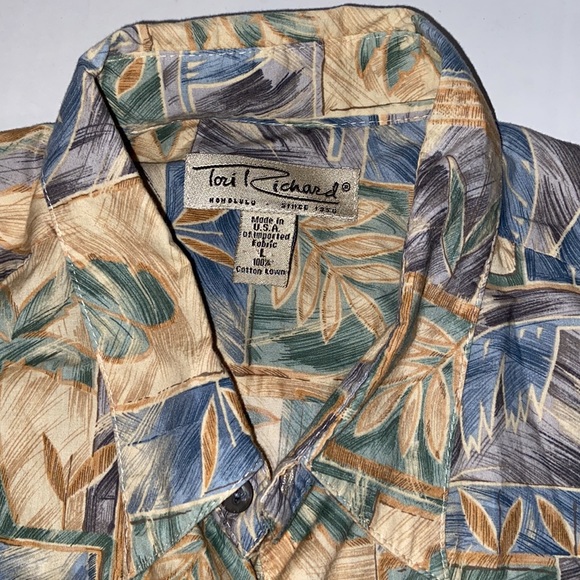 Tori Richard Men’s Large Short Sleeve Palm Print Button Up Shirt - Picture 3 of 5